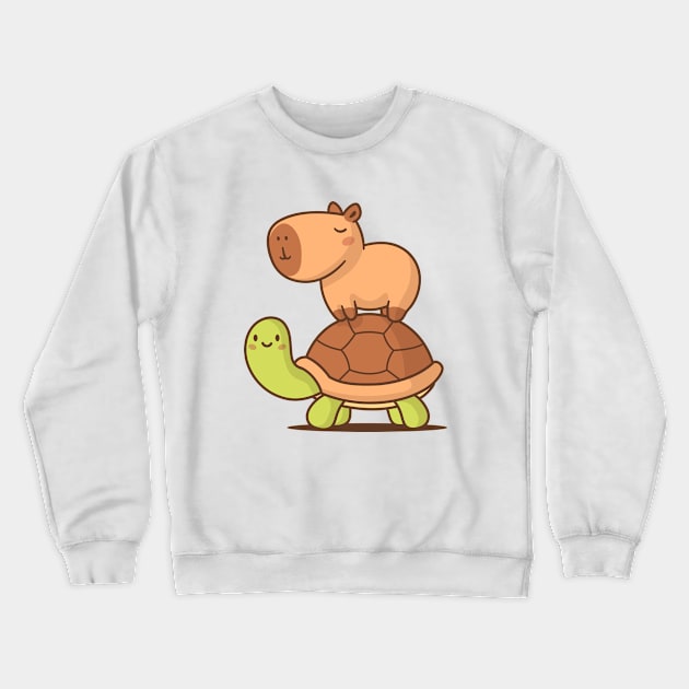 Capybara and Turtle Crewneck Sweatshirt by zoljo